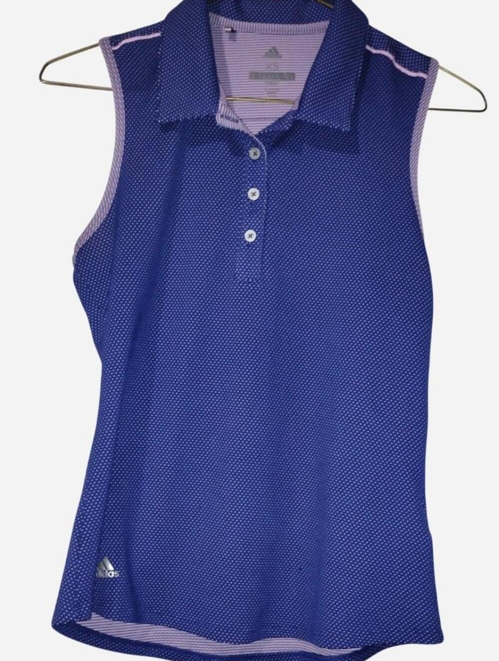 Adidas Women's Sleeveless Golf Polo Shirt - Blue & Purple Dot Pattern (Size XS)
